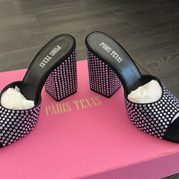 Paris Texas Violet Onyx Holly Anja Crystal-Embellished Mules - Picture 3 of 12